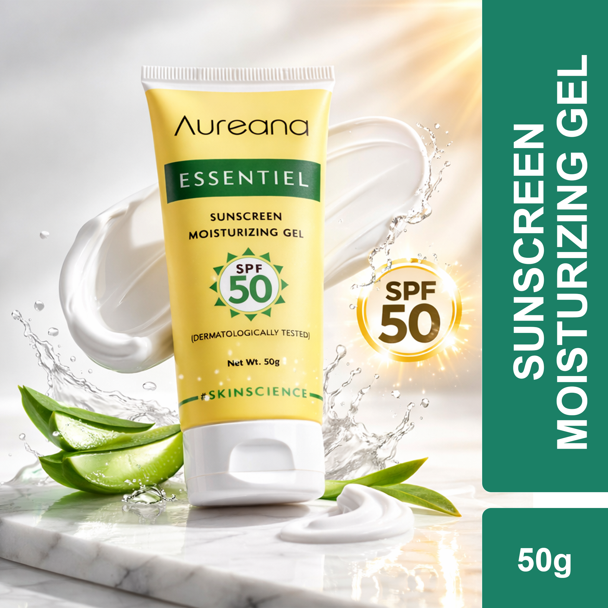 Aureana Essentiel Sunscreen Moisturizing Gel SPF 50 | Lightweight & Non-Greasy | 50g