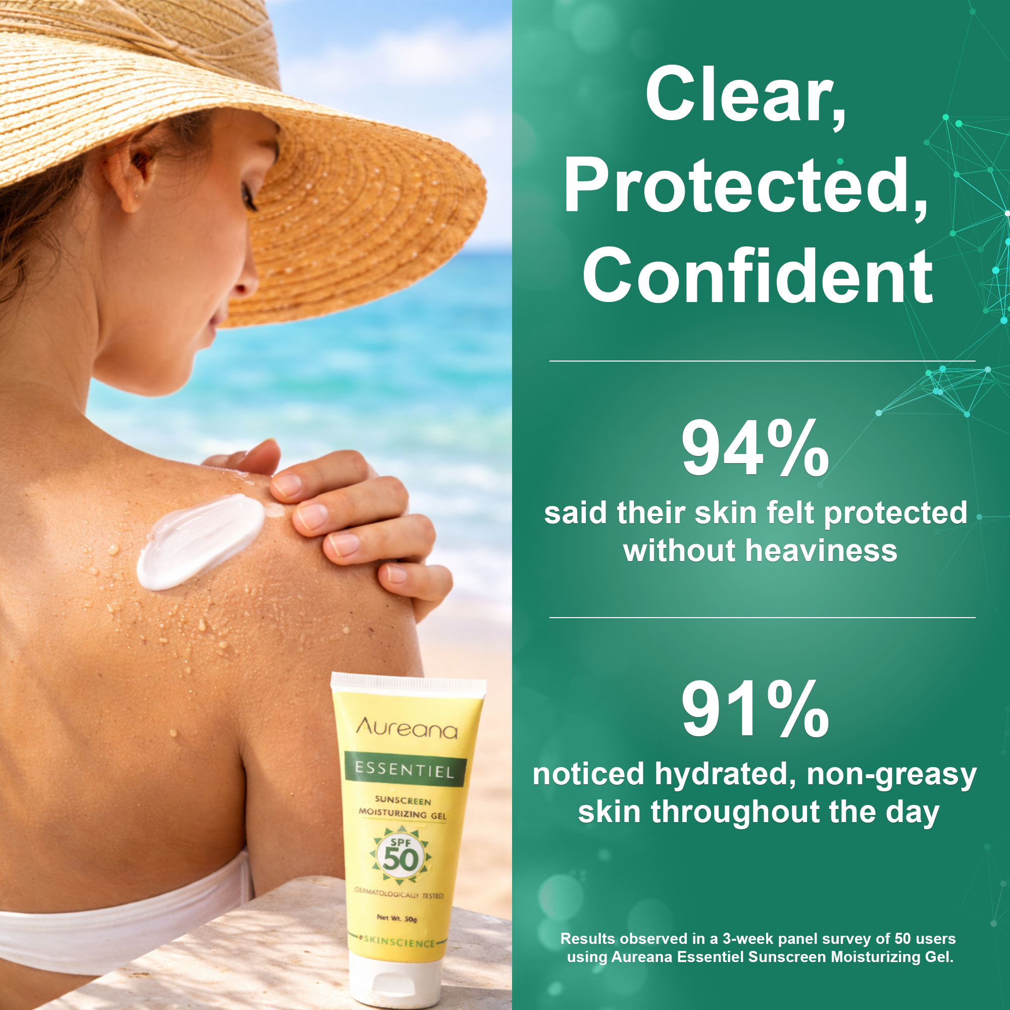 Aureana Essentiel Sunscreen Moisturizing Gel SPF 50 | Lightweight & Non-Greasy | 50g