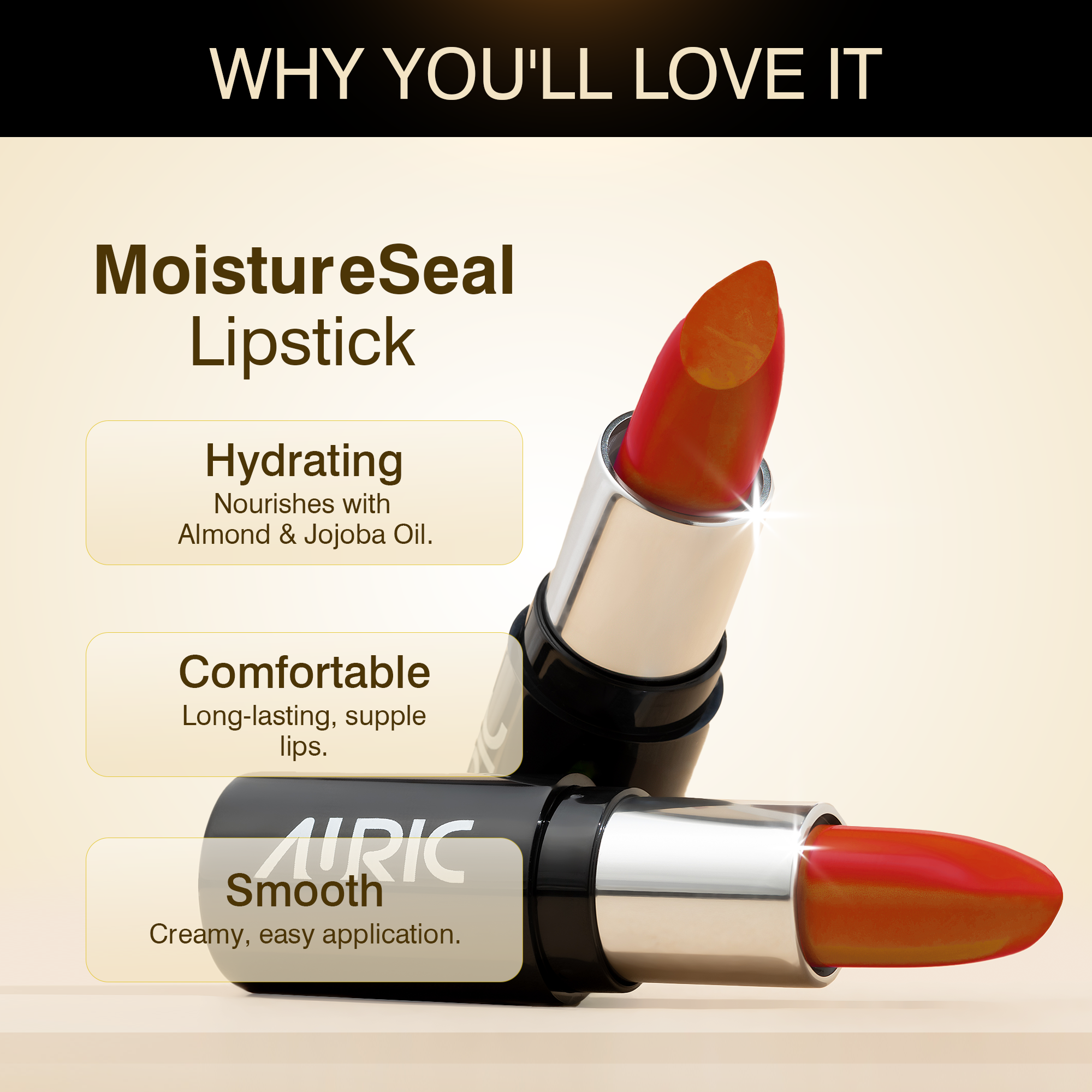 Auric MoistureSeal Lipstick, Toffee Amber - 4.2g